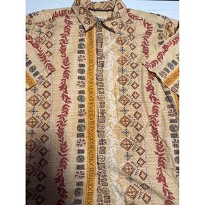 Territory Ahead Button Down Mens Large Tan Excellent Tribal Geometric Cotton SS